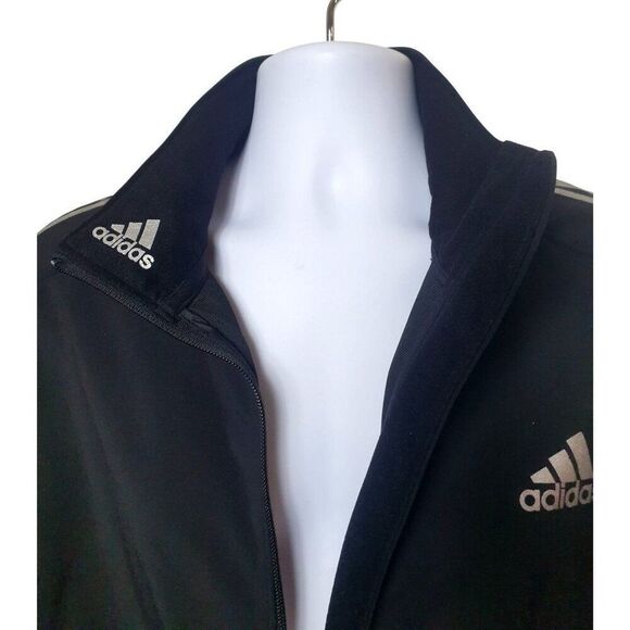 Adidas Mens Black Jacket Lg Iconic Metallic Stripes Logo Full Zip Soft Shell - Picture 5 of 6